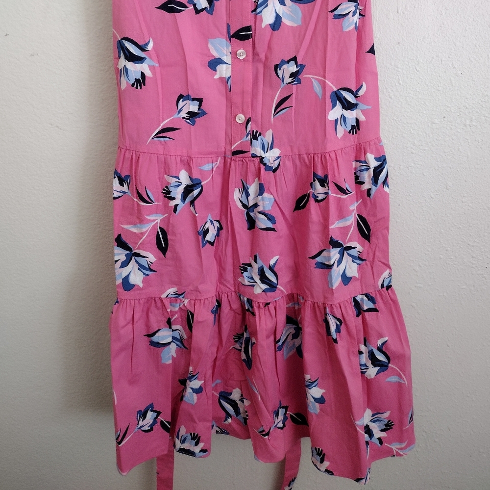 Draper James Tiered Floral Pink Cotton Spandex Button Up Dress Size XS - Picture 5 of 10